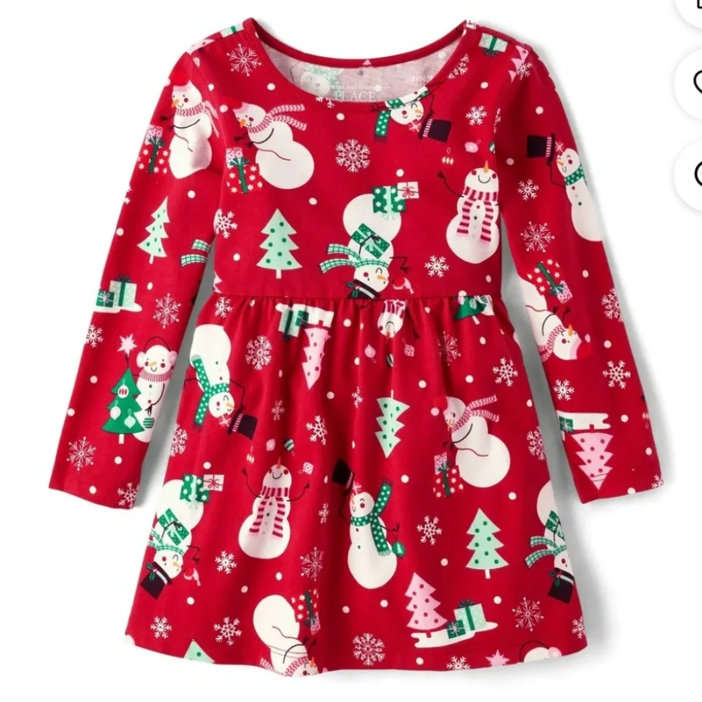 The Children’s Place Girls Red Snowman Dress Size 7-8 NWT